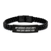 Funny Border Collie Dog Gifts, Interlaced Leather Bracelet for Men, Women, Friends from Family, Christmas Unique Presents - Image 1